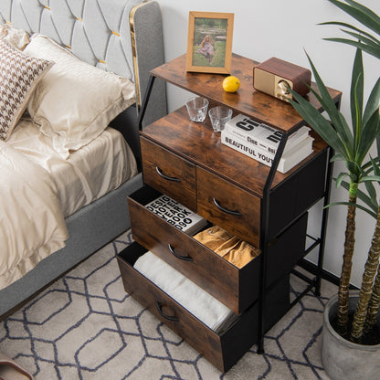 Free Standing Floor Storage Chest with Steel Frame and Fabric Bins-Brown