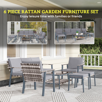 Outsunny Six-Piece Rattan Garden Sofa Set - Grey