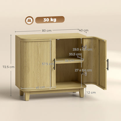HOMCOM 80cm Sideboard Buffet Cabinet, Storage Cabinet with 2 Curved Doors, Adjustable Shelf and Legs for Dining Room, Oak