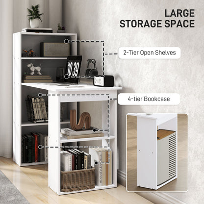 HOMCOM 120cm Computer Desk, Wooden PC Laptop Table with 6-Tier Storage Bookshelves, Home Office Working Study Desk, Writing Workstation, White