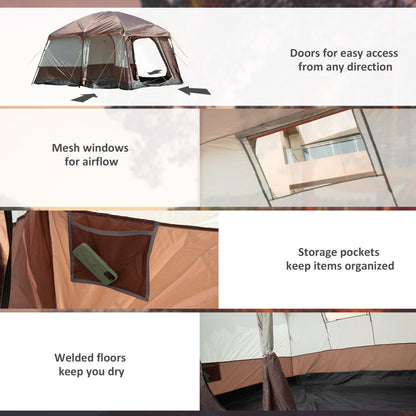 Outsunny 3-4 Man Two Room Camping Tent Dome Tent with Vestibule, UV50+ Cabin Tent with 3000 mm Water Column, Groundsheet, Portable Carry Bag, for Travel, Hiking, Sport