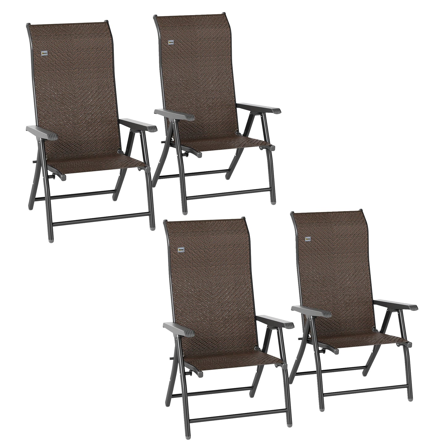 Outsunny Set of Four Folding Garden Chairs, with Seven-Position Adjustable Backs, Dark Brown