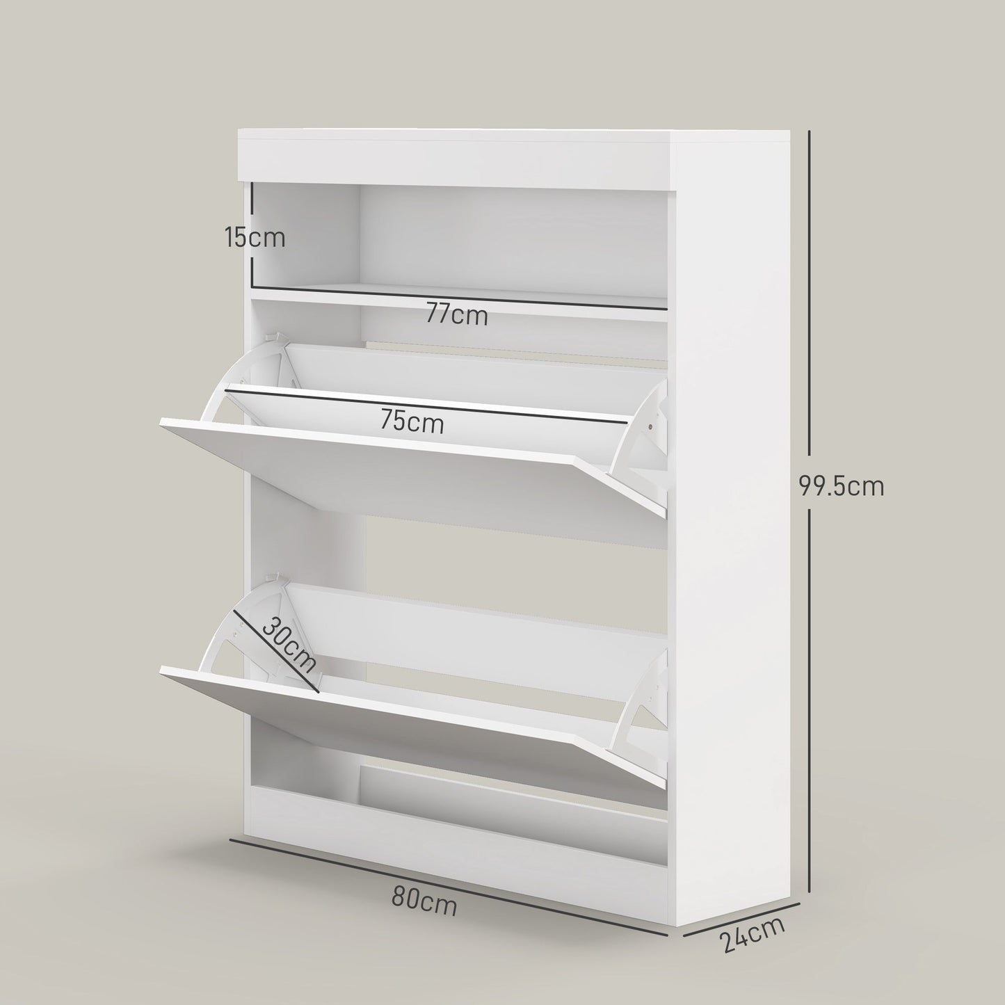 HOMCOM 16 Shoe Pair Storage Cabinet, with Flip Doors - High Gloss White