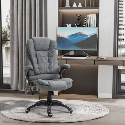 Vinsetto Massage Recliner Chair Heated Office Chair with Six Massage Points Linen-Feel Fabric 360 Swivel Wheels Grey