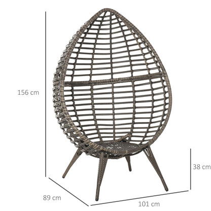 كرسي Outsunny Teardop PE Wicker Rattan مع وسائد سميكة و4 أرجل ومقعد خارجي Egg Garden