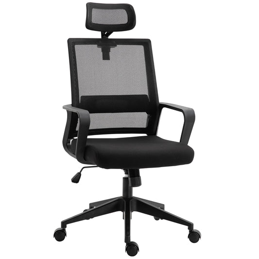 HOMCOM Mesh Swivel Office Chair with Adjustable Headrest, Lumbar Support, Home Task High Back Chair Adjustable Height, Black