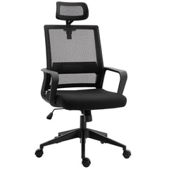HOMCOM Mesh Swivel Office Chair with Adjustable Headrest, Lumbar Support, Home Task High Back Chair Adjustable Height, Black
