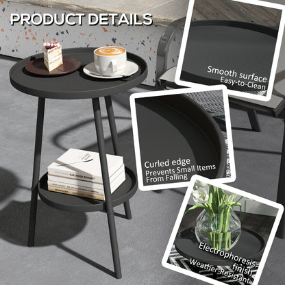 Outsunny Two-Tier Metal Garden Table - Black