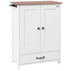 PawHut Pet Feeding Station with Raised Dog Bowls, Adjustable Panel, Hooks, White