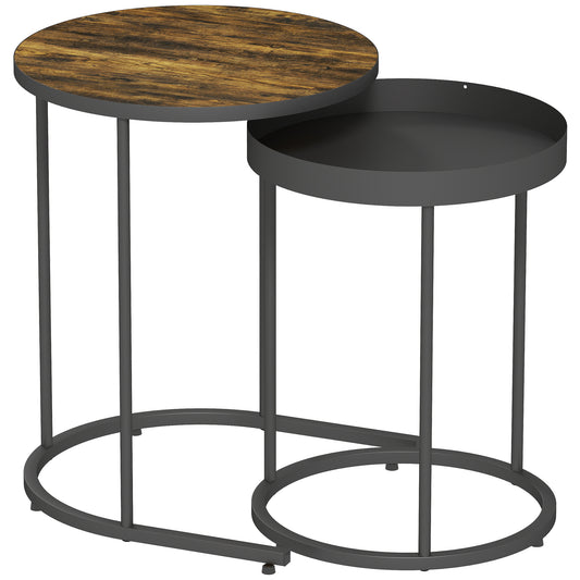 HOMCOM Set of Two Industrial Nesting Tables - Brown/Black