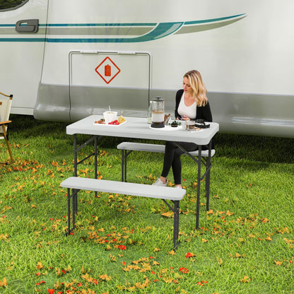 Outsunny Three-Piece Folding Picnic Table and Bench Set - White