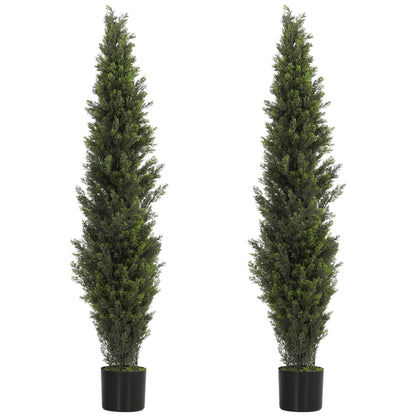 HOMCOM Set of 2 Decorative Artificial Plants Cypress in Weighted Pot, Fake Plant with 2035 Leaves, 150 cm