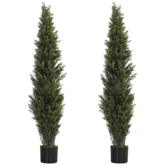 HOMCOM Set of 2 Decorative Artificial Plants Cypress in Weighted Pot, Fake Plant with 2035 Leaves, 150 cm