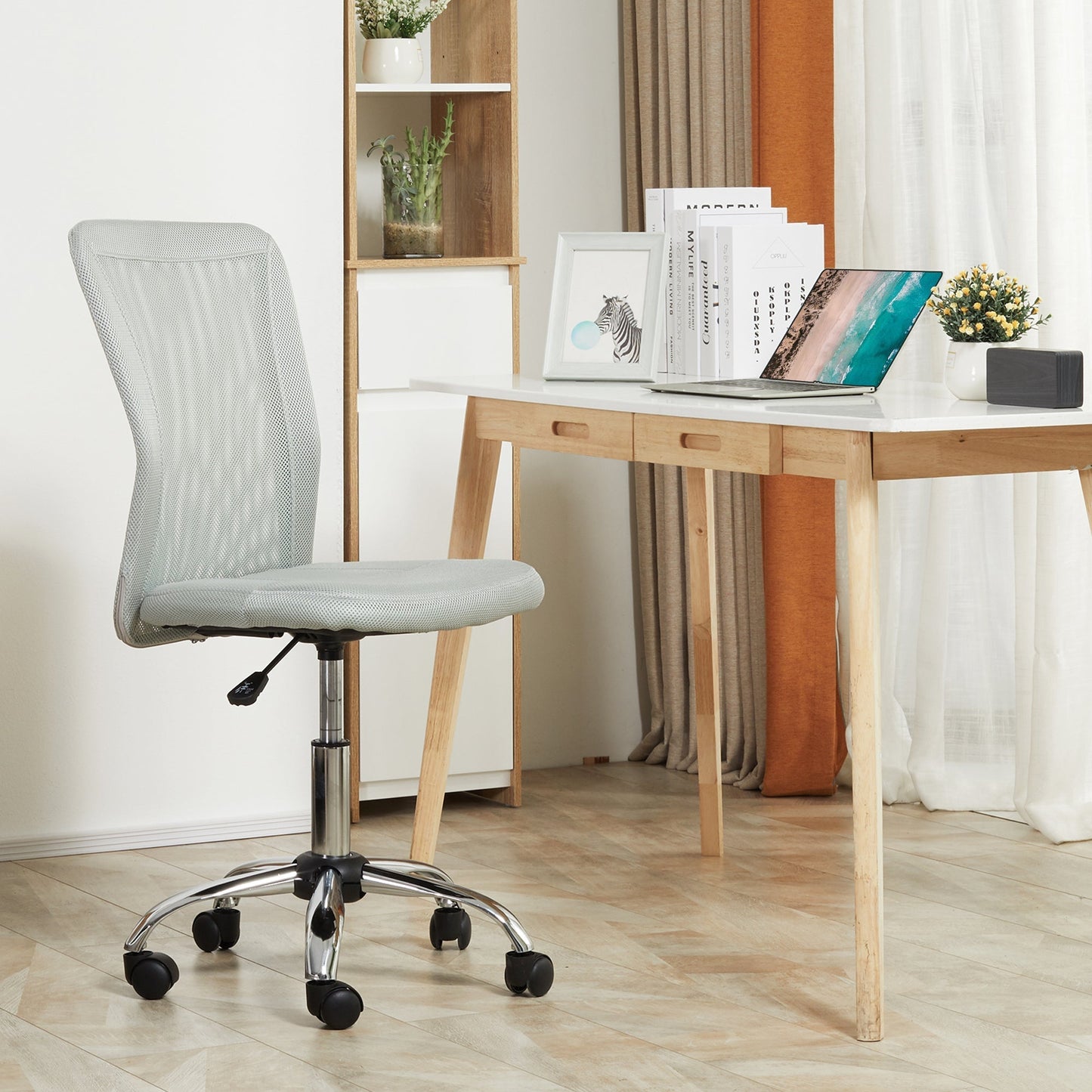 Vinsetto Home Office Mesh Task Chair Ergonomic Armless Mid Back Height Adjustable with Swivel Wheels, Grey