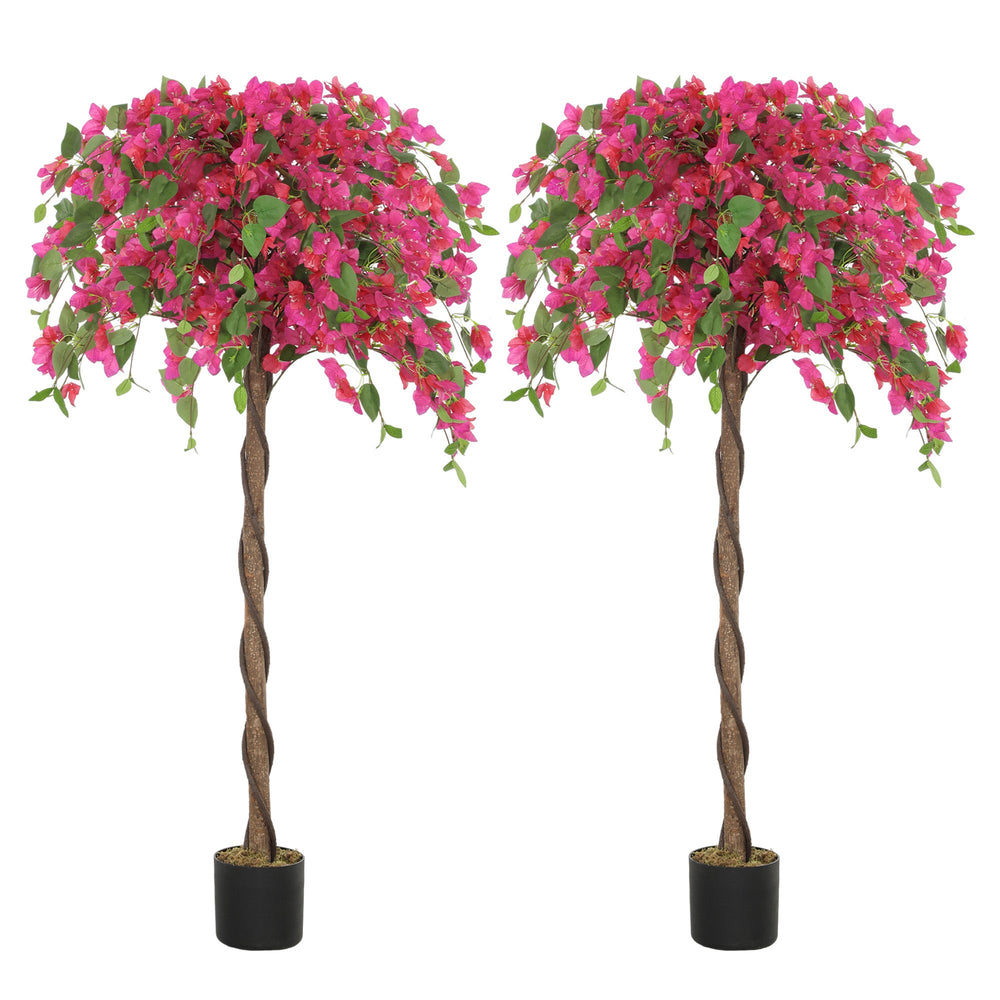 HOMCOM Artificial Plants Murraya, 120 cm Artificial Blossom, Fake Plants in Pot, Large Red Artificial Tree with Flowers for Home House Office Garden Decoration (2 Pack)