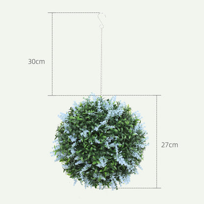 HOMCOM Set of 2 Artificial Plant Topiary Balls, UV-protected Fake Decorative Plants, Blue