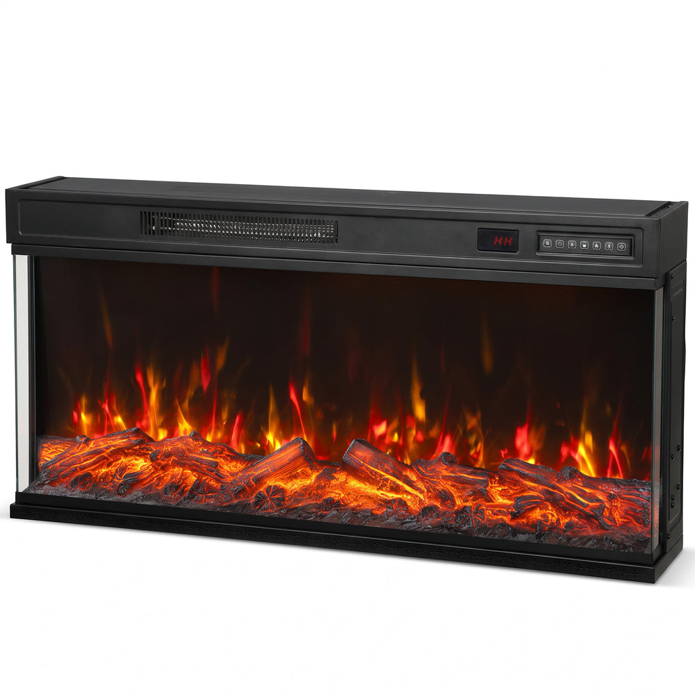 HOMCOM 40" Electric Fireplace Insert, 3-Sided Freestanding/Wall Recessed Electric Fire Heater with Adjustable Flame, 1800W