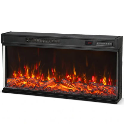 HOMCOM 40" Electric Fireplace Insert, 3-Sided Freestanding/Wall Recessed Electric Fire Heater with Adjustable Flame, 1800W