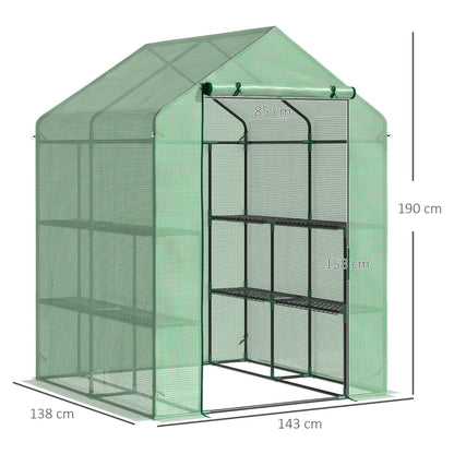 Outsunny Lean to Greenhouses with Shelves Polytunnel Steeple Green house Grow House Removable Cover 143x138x190cm, Green