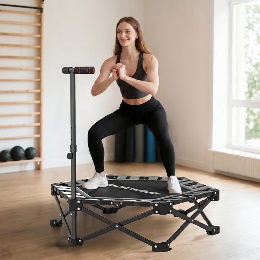 SPORTNOW 42" Foldable Mini Trampoline, One-Step Fold & Open, Rebounder Trampoline with 3-Level Adjustable Handle for Adults