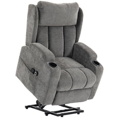 HOMCOM Power Lift Recliner Chair with Vibration Massage and Heat, Chenille Riser and Recliner Armchair for Elderly, Grey