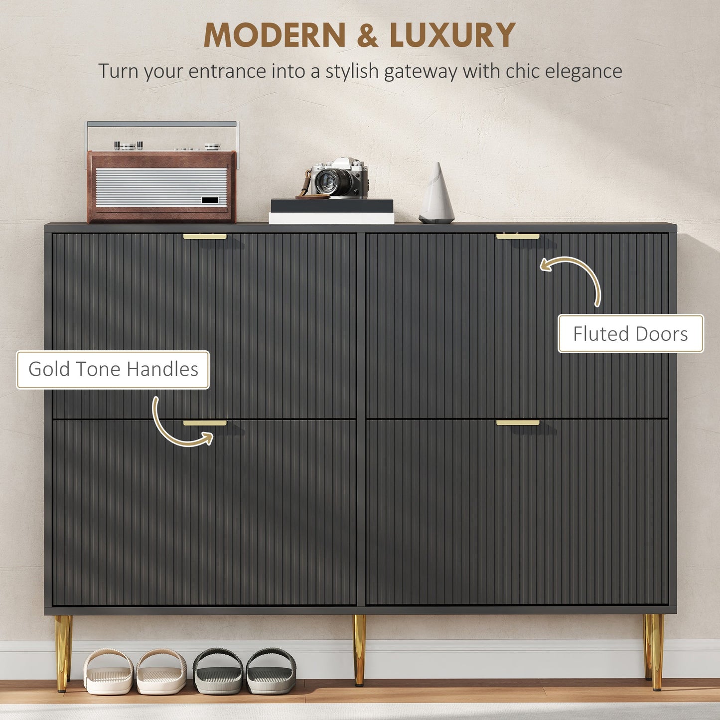HOMCOM Elegant Four-Drawer Shoe Cabinet - Black