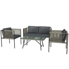 Outsunny Four-Piece Round Rattan Rope Sofa Set - Grey