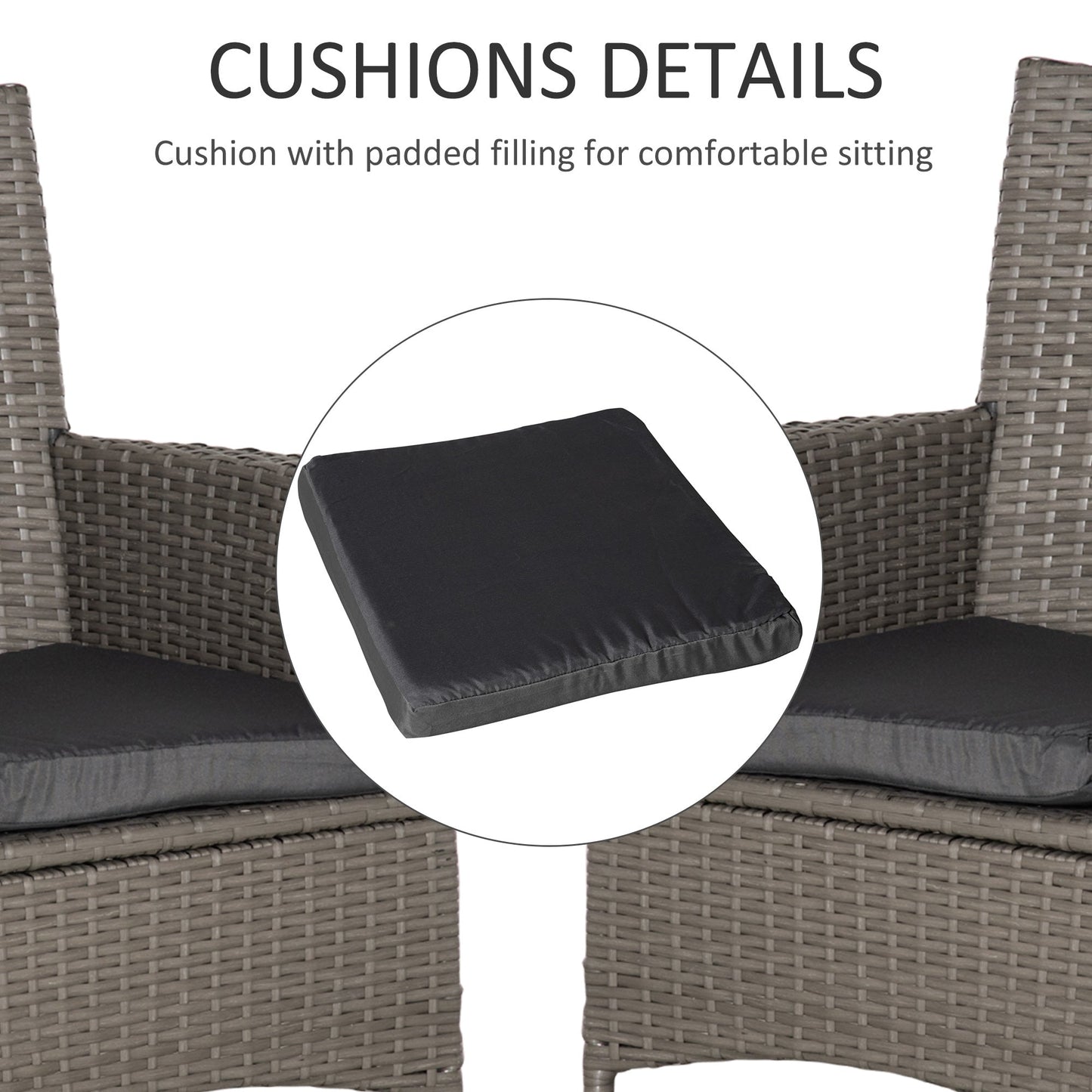 Outsunny 2 PC Outdoor Rattan Armchair Dining Chair Garden Patio Furniture w/ Armrests Cushions Grey