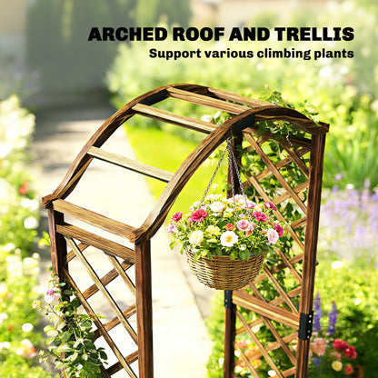 Outsunny Wooden Garden Arch with 2 Planter Boxes, Outdoor Rose Arch Trellis for Climbing Vines, Carbonised