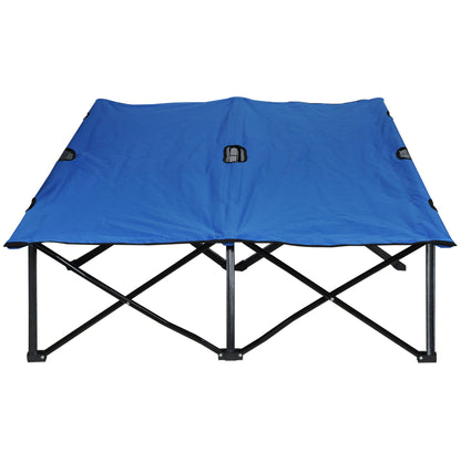 Outsunny Double Camping Bed Camping Cot Foldable Sunbed Outdoor Patio Sleeping Bed Super Light with Carry Bag (Blue)