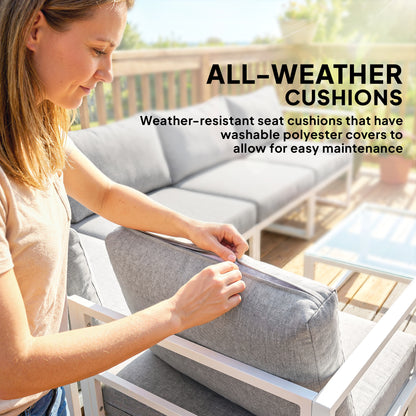 Outsunny 6 Seater Aluminium Garden Furniture Set, Garden Sofa Set with Thick Cushions for Patio and Balcony, Outdoor, Light Grey