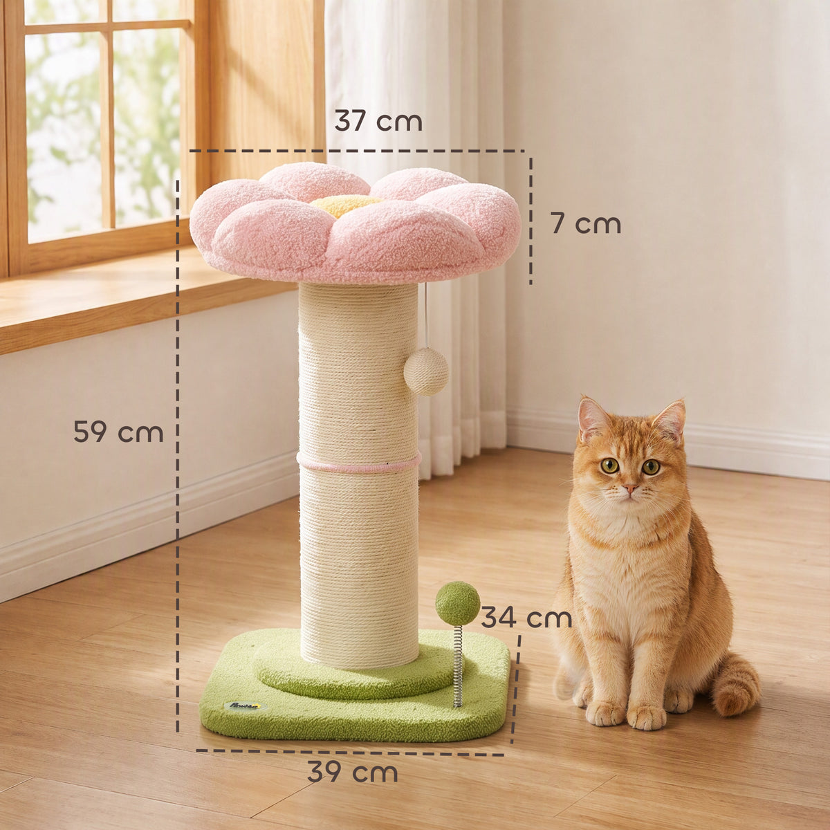 PawHut Cat Tree, Flower Cat Scratching Post with Thick Sisal Post, Dangling & Spring Balls, Bed, Kitty Activity Centre