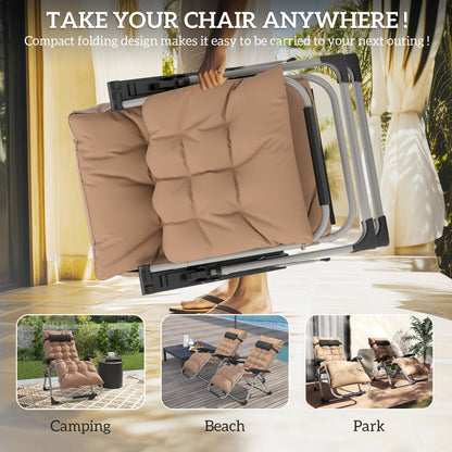 Outsunny 2 Piece Reclining Zero Gravity Sun Loungers with Cushions, Khaki