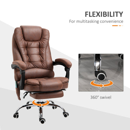 Vinsetto Heated 6 Points Vibration Massage Executive Office Chair Adjustable Swivel Ergonomic High Back Desk Recliner & Footrest - Brown