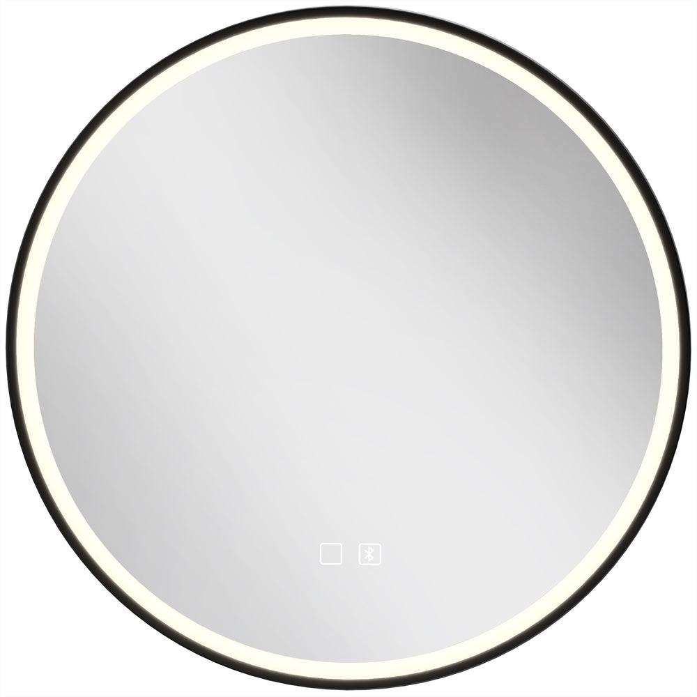 HOMCOM Bathroom Mirror with LED Lights, 60cm Round LED Bathroom Mirror with 3 Colours Dimmable, Bluetooth, Anti-Fog, Black