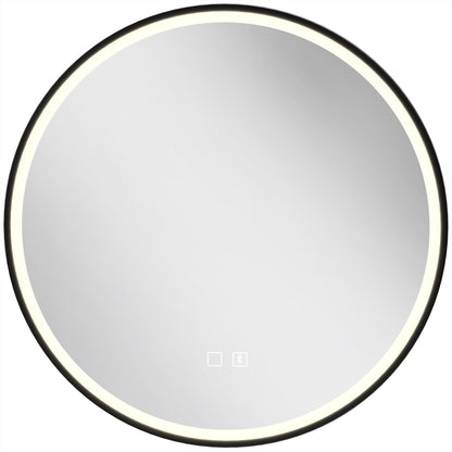 HOMCOM Bathroom Mirror with LED Lights, 60cm Round LED Bathroom Mirror with 3 Colours Dimmable, Bluetooth, Anti-Fog, Black