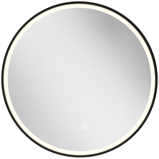 HOMCOM Bathroom Mirror with LED Lights, 60cm Round LED Bathroom Mirror with 3 Colours Dimmable, Bluetooth, Anti-Fog, Black