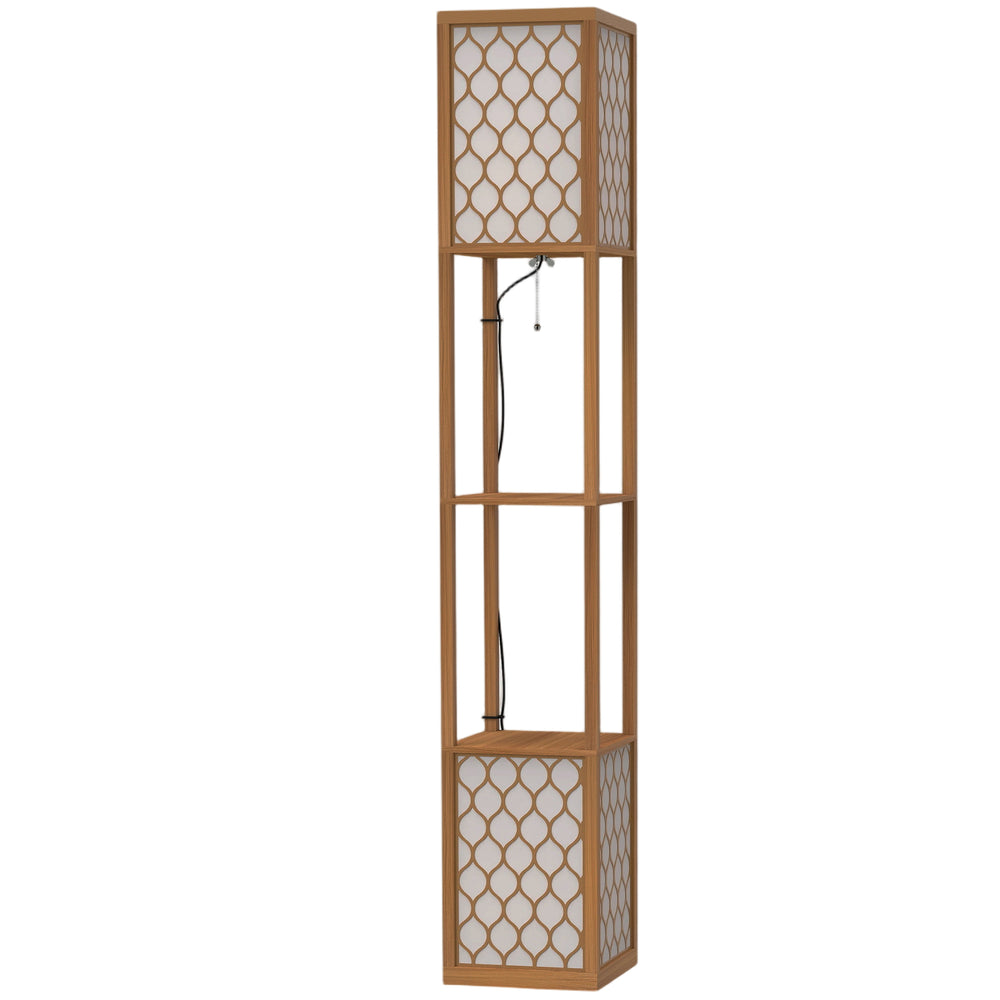HOMCOM Duo Light Floor Shelves - Natural Wood Finish