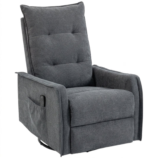 HOMCOM Recliner Armchair, Chenille Recliner Chair with Massage and Heat, 360 degrees Swivel Rocking Manual Recliner, Dark Grey