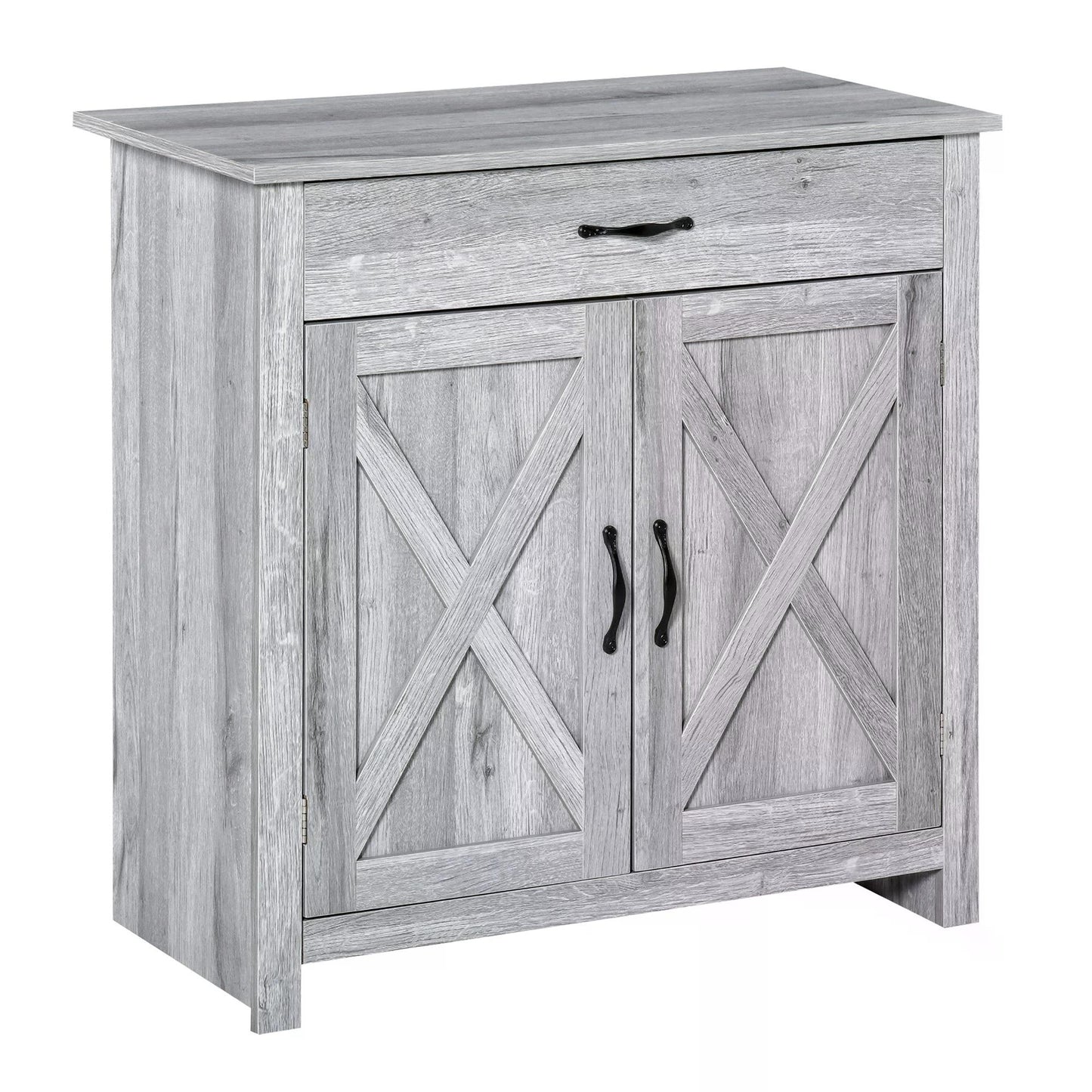 HOMCOM Farmhouse Barn Door Sideboard Storage Cabinet Coffee Bar for LIVING Room - Grey Grain