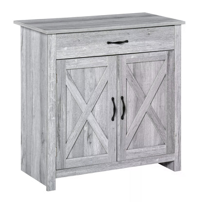HOMCOM Farmhouse Barn Door Sideboard Storage Cabinet Coffee Bar for LIVING Room - Grey Grain