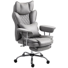 HOMCOM Leathaire Reclining Office Chair with Lumbar Support Pillow - Grey