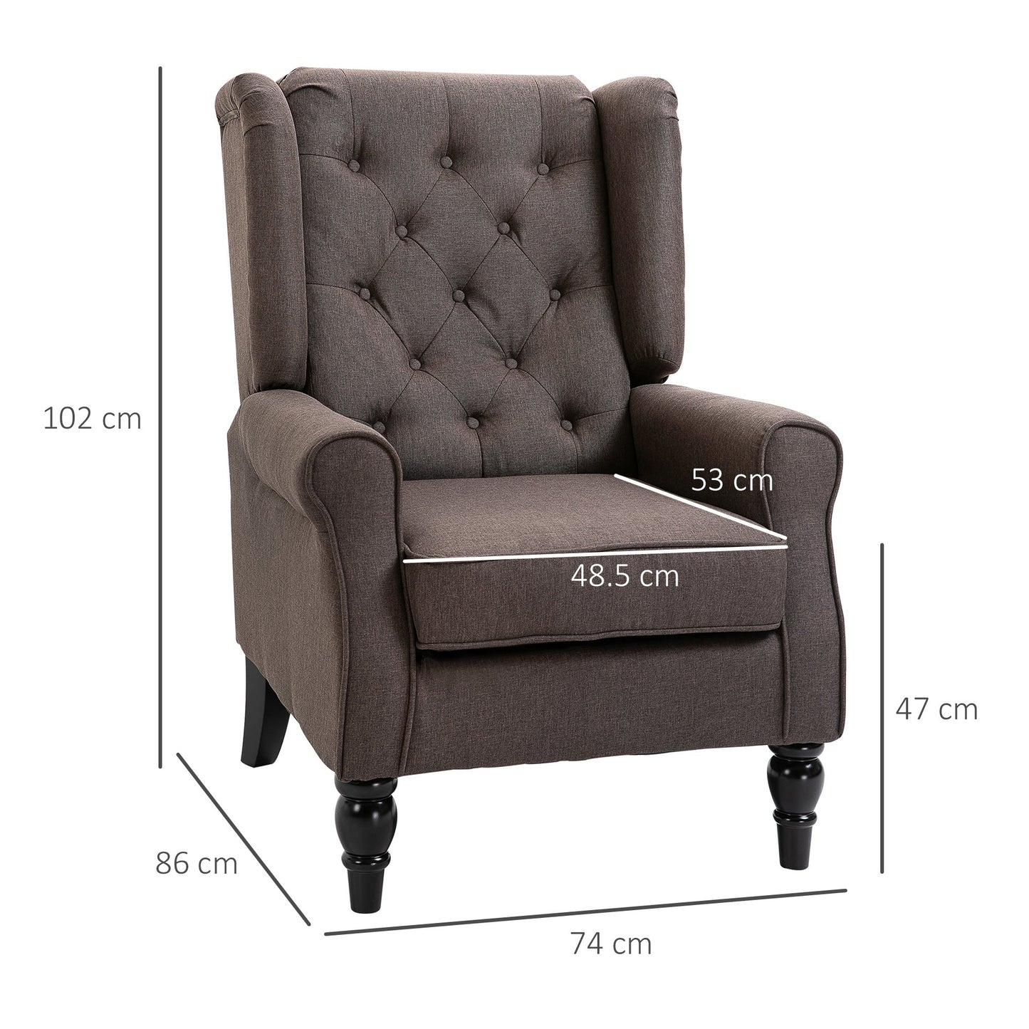 HOMCOM Wingback Accent Chair, Retro Upholstered Button Tufted Occasional Chair for Living Room and Bedroom, Brown