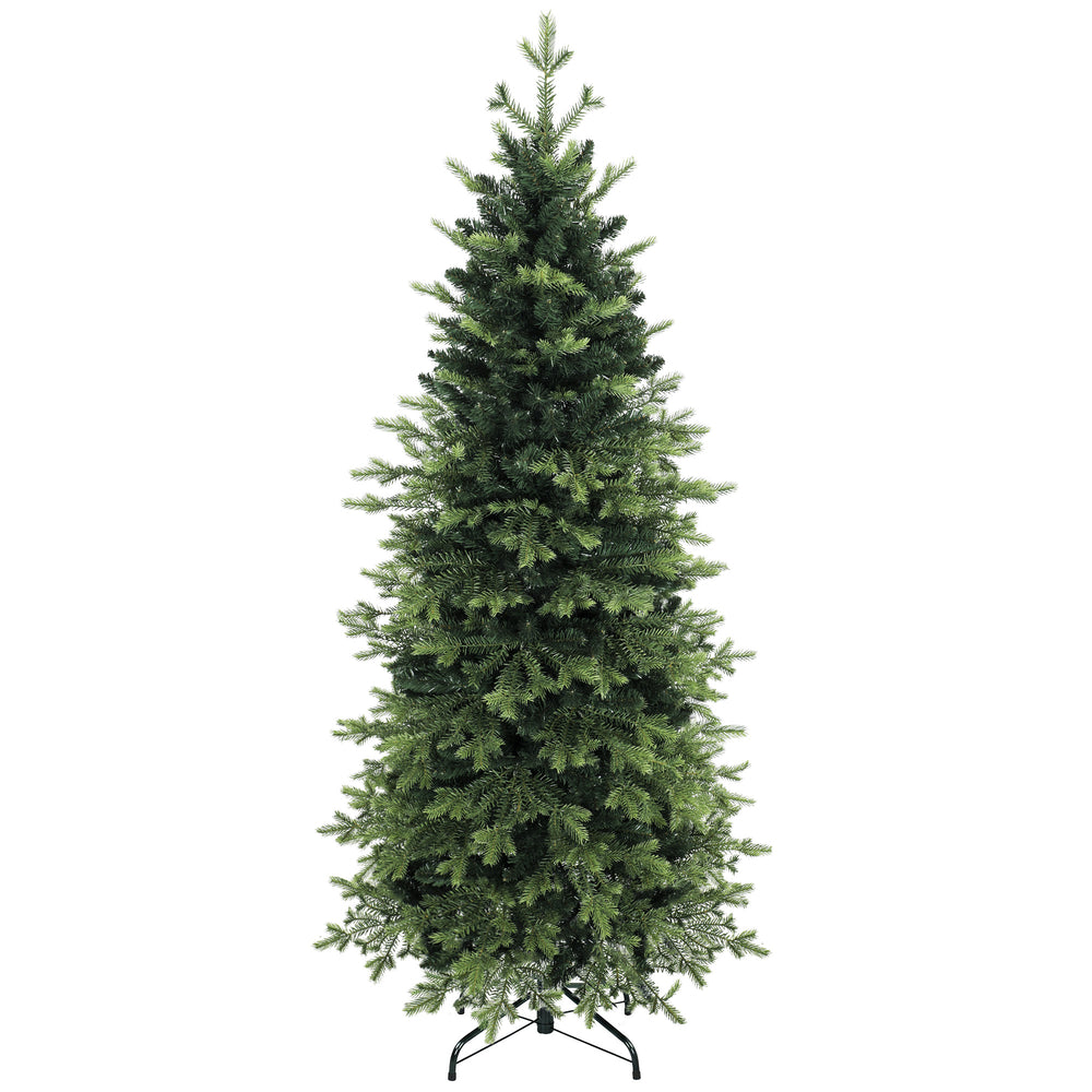 HOMCOM Geneva Fir Hinged Xmas Tree, 7ft/210cm Artificial Christmas Tree with 2079 Branch Tips, Foldable Steel Stand, Green