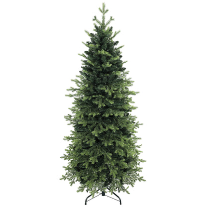 HOMCOM Geneva Fir Hinged Xmas Tree, 7ft/210cm Artificial Christmas Tree with 2079 Branch Tips, Foldable Steel Stand, Green