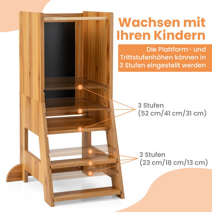 Toddler Kitchen Stool Helper with Chalkboard and Whiteboard-Natural