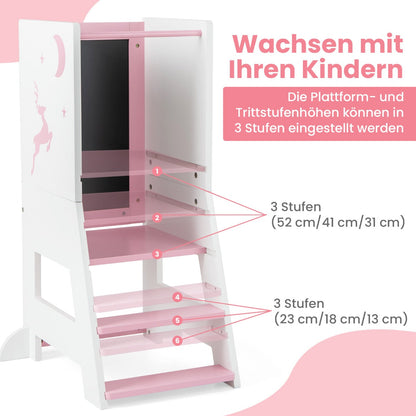 Toddler Kitchen Stool Helper Baby Standing Tower with Chalkboard and Whiteboard-Pink
