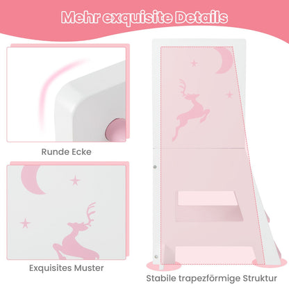 Toddler Kitchen Stool Helper Baby Standing Tower with Chalkboard and Whiteboard-Pink