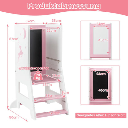 Toddler Kitchen Stool Helper Baby Standing Tower with Chalkboard and Whiteboard-Pink
