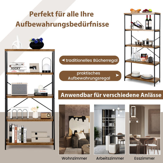 Multipurpose Open Bookcase Industrial Rack Wide Standing Storage Shelf-Brown